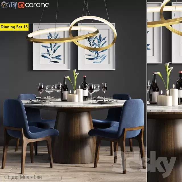 3DSKYFREE – KITCHEN - TABLE SET - CIRCLE 3DS MAX MODELS