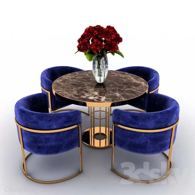 3DSKYFREE – KITCHEN - TABLE SET - CIRCLE 3DS MAX MODELS