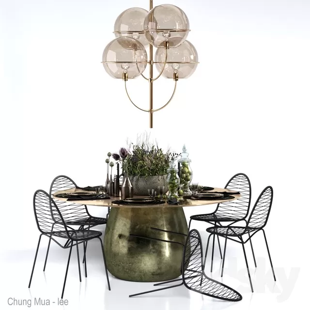 3DSKYFREE – KITCHEN - TABLE SET - CIRCLE 3DS MAX MODELS