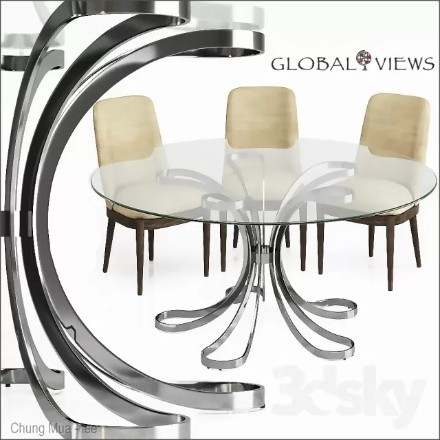 3DSKYFREE – KITCHEN - TABLE SET - CIRCLE 3DS MAX MODELS