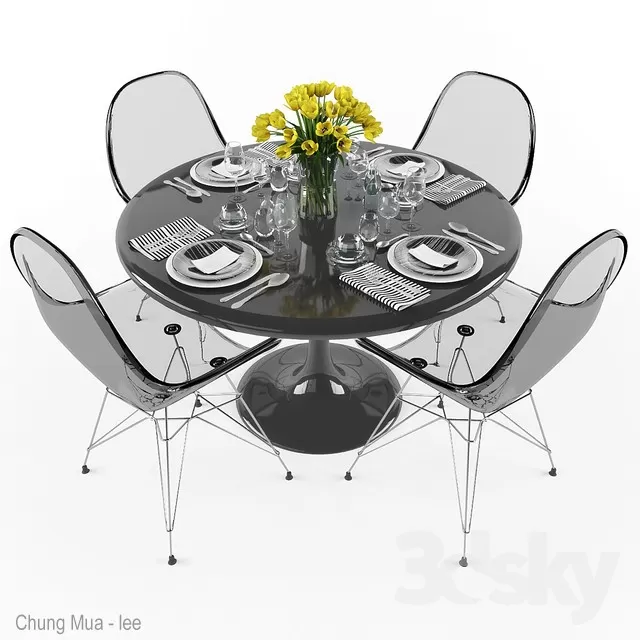 3DSKYFREE – KITCHEN - TABLE SET - CIRCLE 3DS MAX MODELS