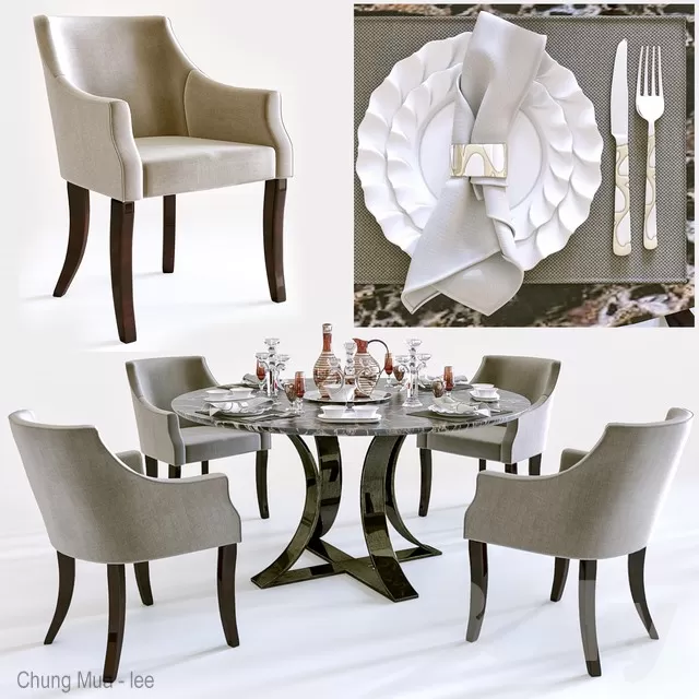 3DSKYFREE – KITCHEN - TABLE SET - CIRCLE 3DS MAX MODELS