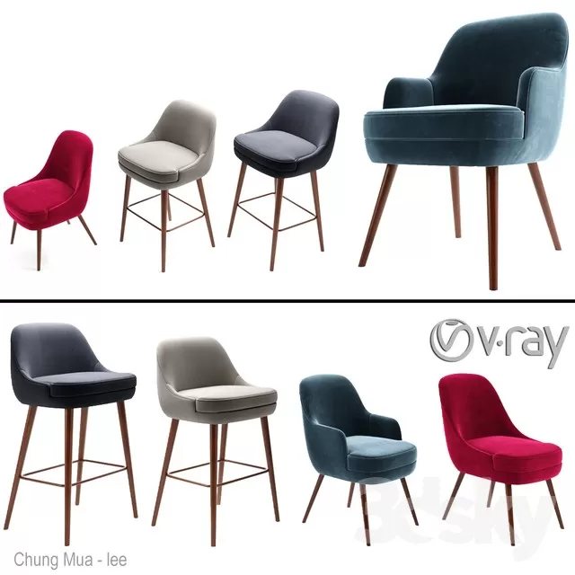 3DSKYFREE – LIVINGROOM - CHAIR - STOOL 3DS MAX MODELS