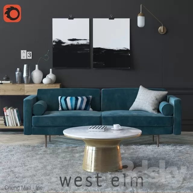 3DSKYFREE – LIVINGROOM - SOFA - LONG 3DS MAX MODELS