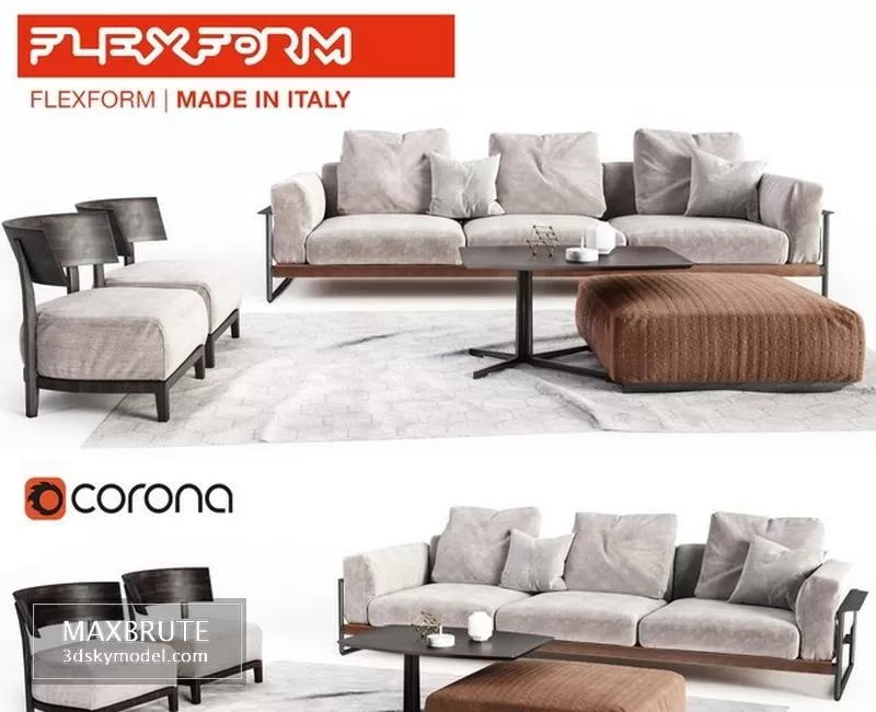 3DSKYFREE – LIVINGROOM - SOFA - LONG 3DS MAX MODELS