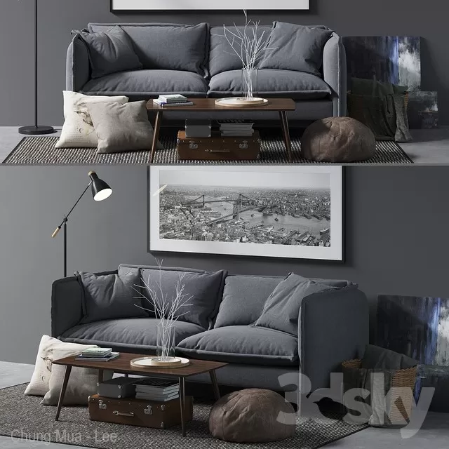 3DSKYFREE – LIVINGROOM - SOFA - LONG 3DS MAX MODELS