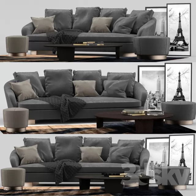 3DSKYFREE – LIVINGROOM - SOFA - LONG 3DS MAX MODELS