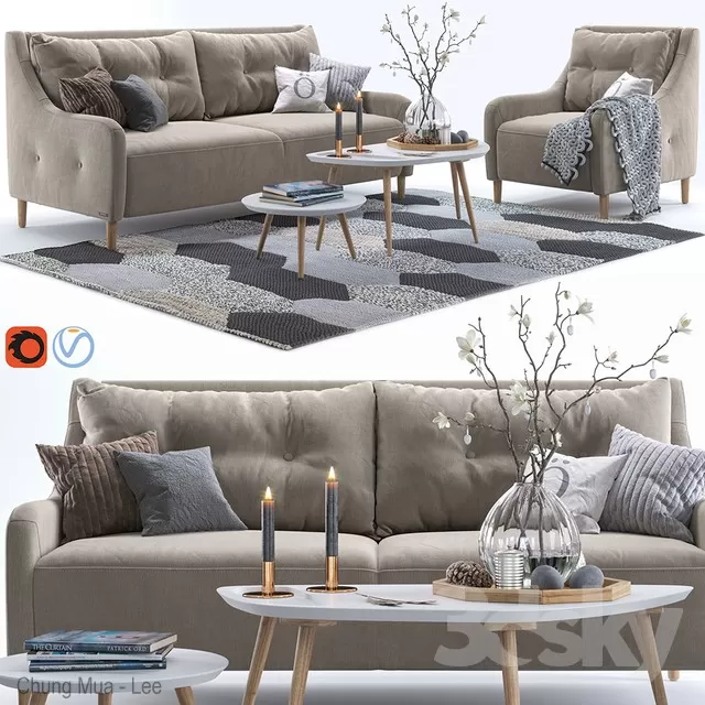 3DSKYFREE – LIVINGROOM - SOFA - LONG 3DS MAX MODELS