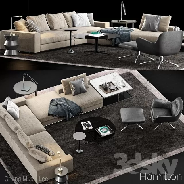 3DSKYFREE – LIVINGROOM - SOFA - SECTIONAL 3DS MAX MODELS