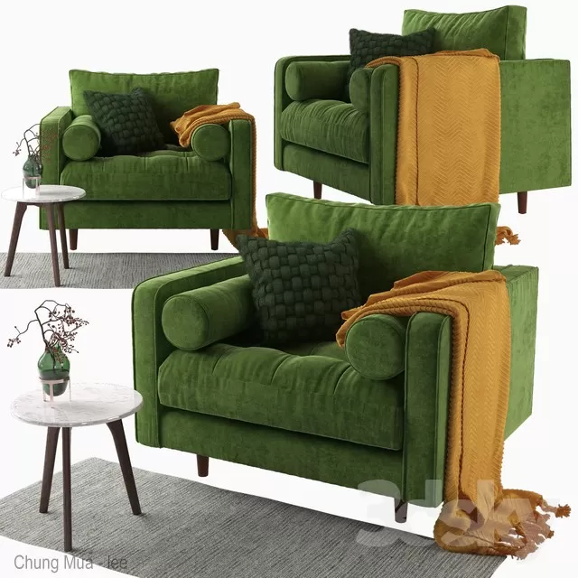 3DSKYFREE – LIVINGROOM - SOFA - SINGLE 3DS MAX MODELS