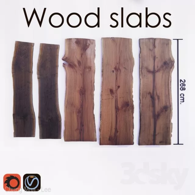 3DSKYFREE – LIVINGROOM - TABLE - WOOD SLABS 3DS MAX MODELS
