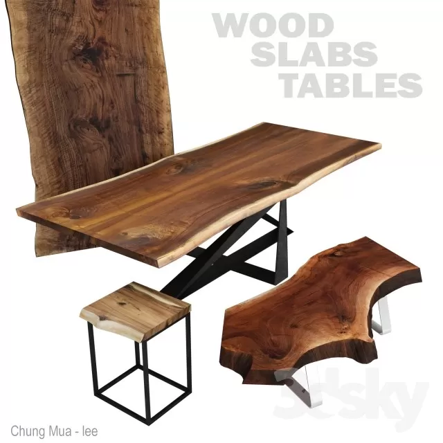 3DSKYFREE – LIVINGROOM - TABLE - WOOD SLABS 3DS MAX MODELS