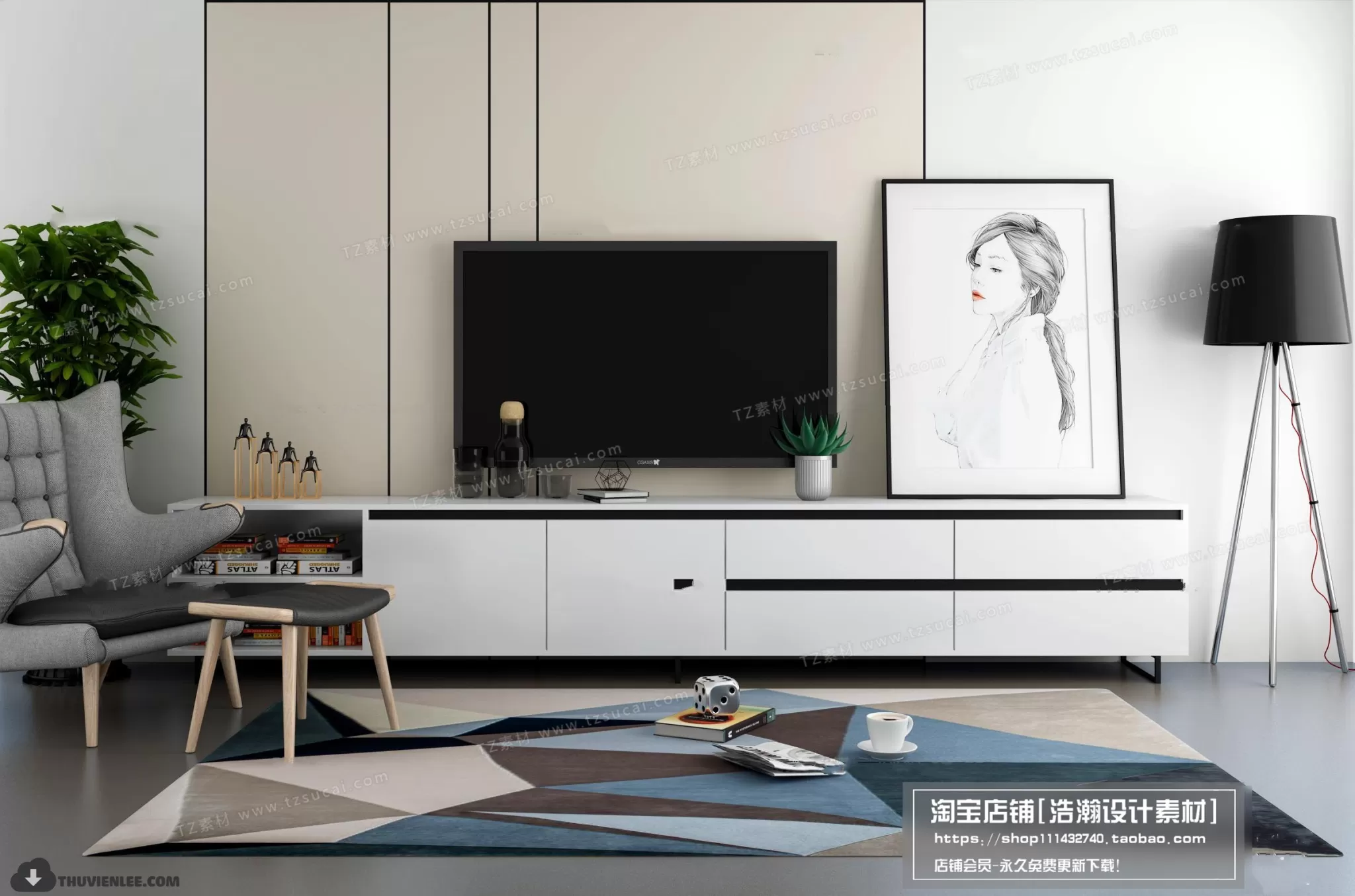 3DSKYFREE – TV SHELF 3DS MAX MODELS