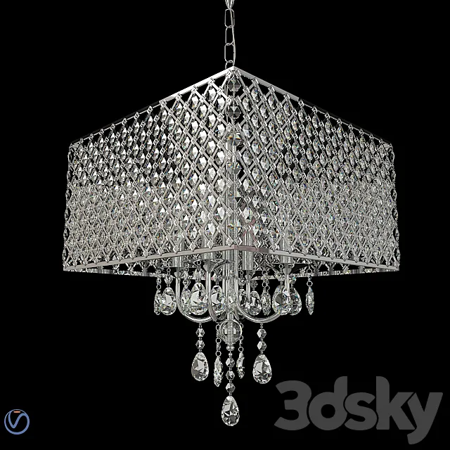 4 Light Square Crystal Chandelier 3D Model