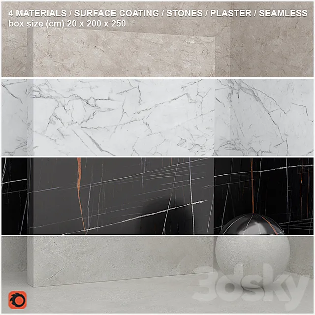 4 materials (seamless) - stone plaster - set 12 3D Model