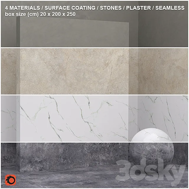 4 materials (seamless) - stone plaster - set 14 3D Model