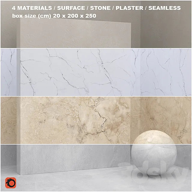 4 materials (seamless) - stone plaster - set 25 3D Model