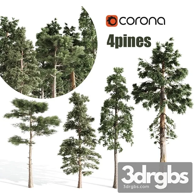 4 Pines Tree 3D Model Download