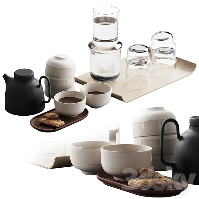 405 eat and drinks decor set 05 tea with cookies and water 3D Model