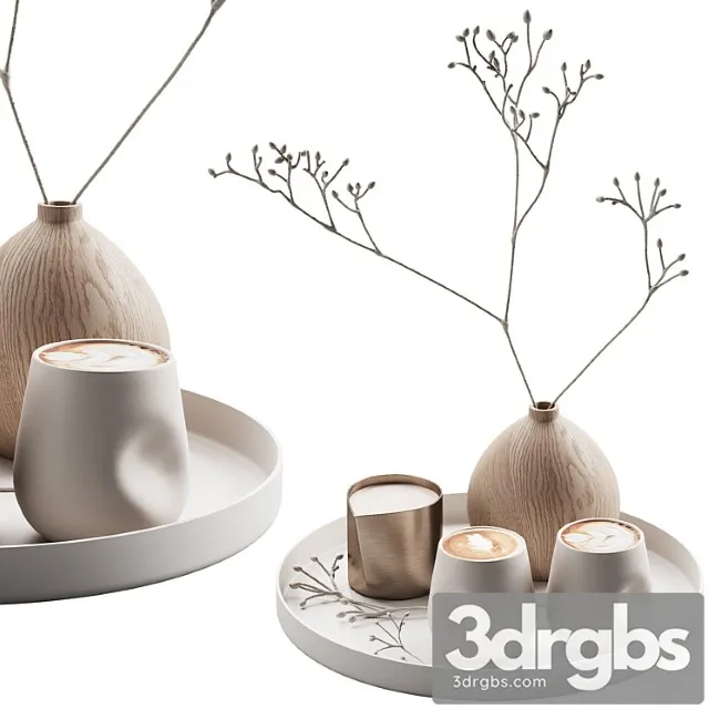 430 Eat And Drinks Decor Set 08 Serving Tray Latte Plant Wood Vase 01 3D Model Free