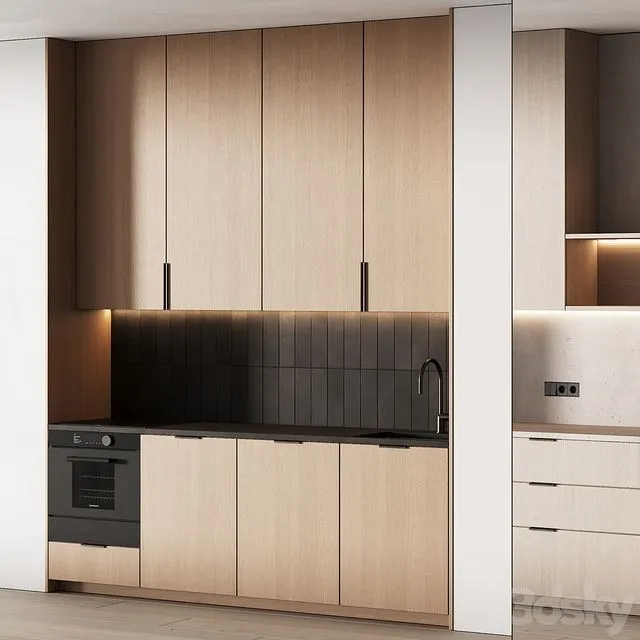 452 modern kitchen 17 mini kitchen 04 wood japandi in 2 options 3D Model