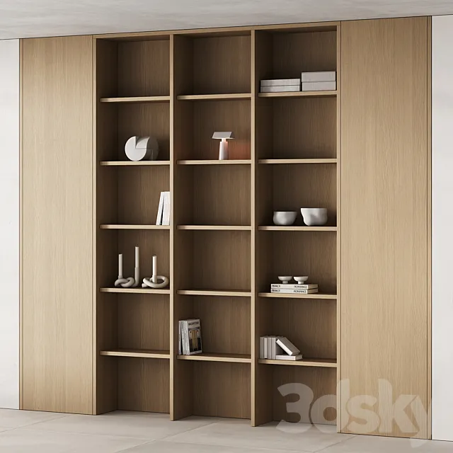 477 bookcase and rack 10 japandi wood with decor 02 3D Model
