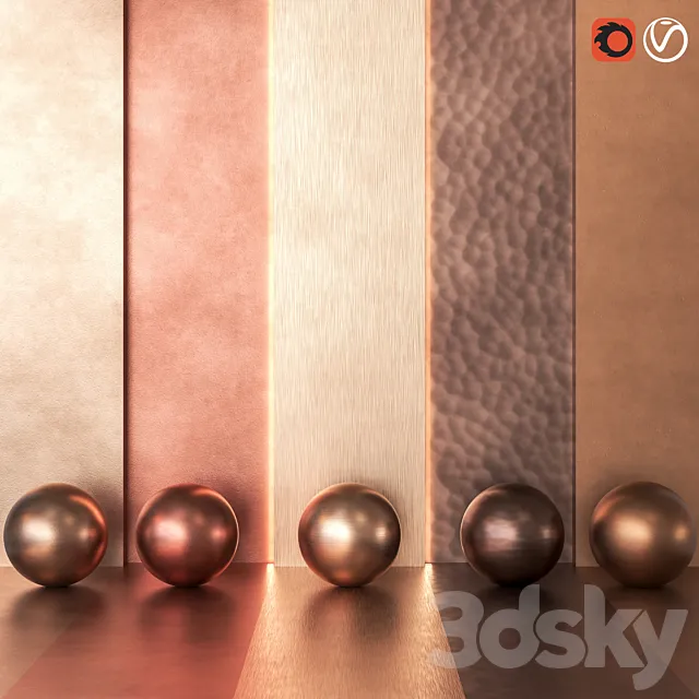 5 in 1 4k Copper Metal Pack Textures & Materials 4K - Seamless - Vol 1 3D Model