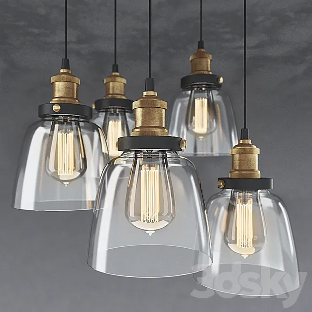 5-light Edison Lamp with Bulbs. Chandelier with 5 hangers and Edison bulbs 3D Model