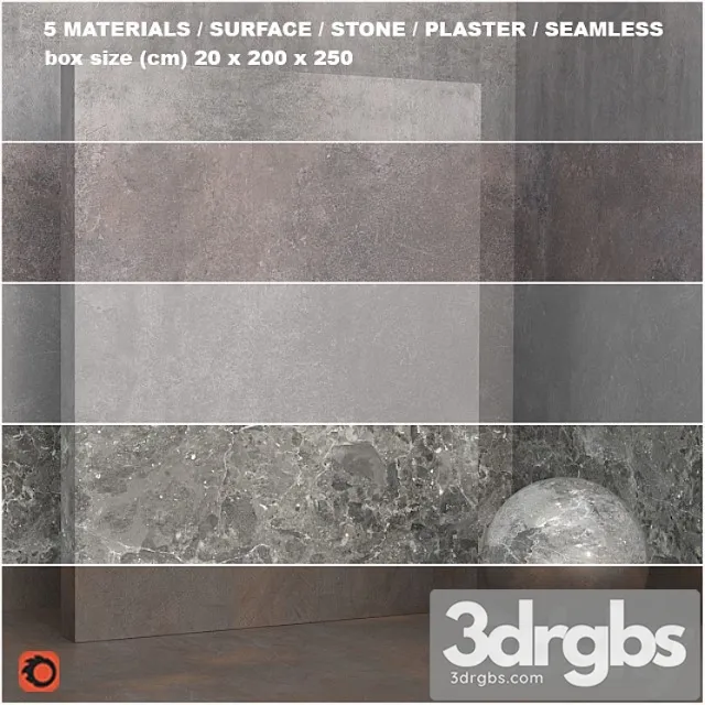 5 materials (seamless) - coating plaster - set 29 3D Model Free