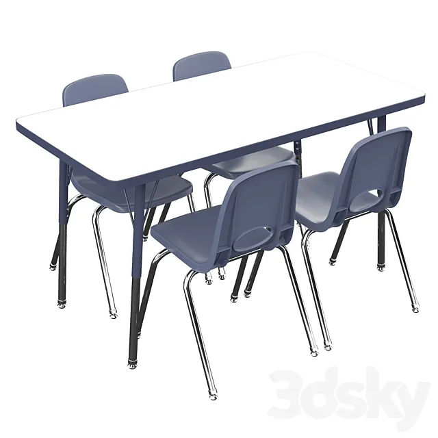 5 Piece Rectangular Activity Table & Chair Set 3DModel