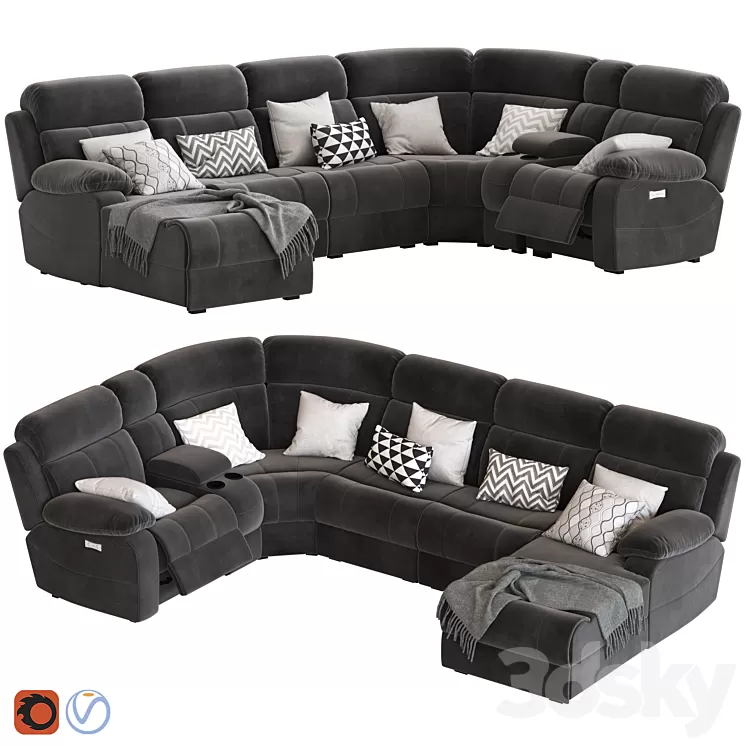 5-Seater Corner Sofa with Chaise and Foot lift 3D Model