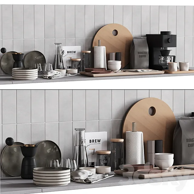 511 kitchen decor set accessories 08 dishes and coffee kit 01 3D Model