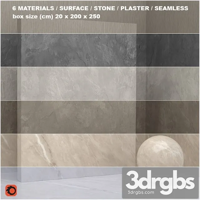 6 materials (seamless) - stone plaster - set 22 3D Model Free