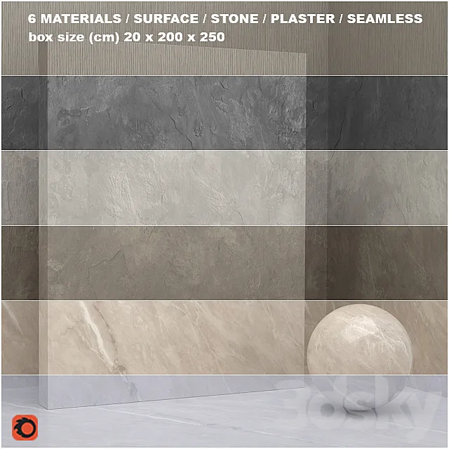6 materials (seamless) - stone plaster - set 22 3D Model
