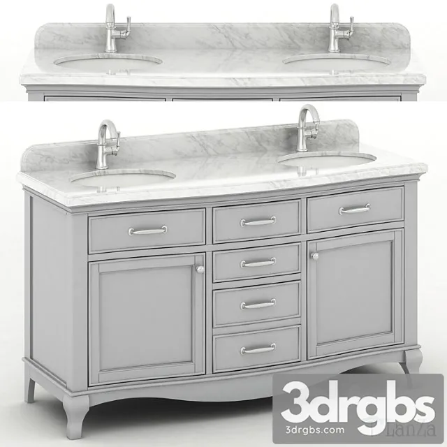 60 Double Sink Wooden Vanity With Carrara Marble Top 1 3D Model Free