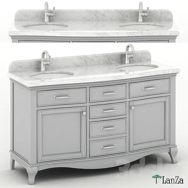 60 "Double sink wooden vanity with Carrara marble top 3D Model