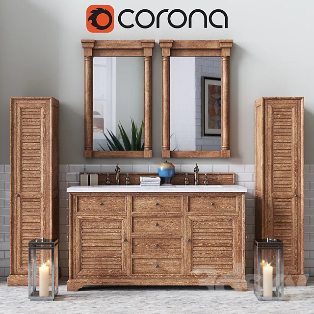 60 "Savannah Driftwood Double Sink Bathroom Vanity 3D Model