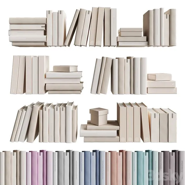 7colors monochrome books set 3D Model