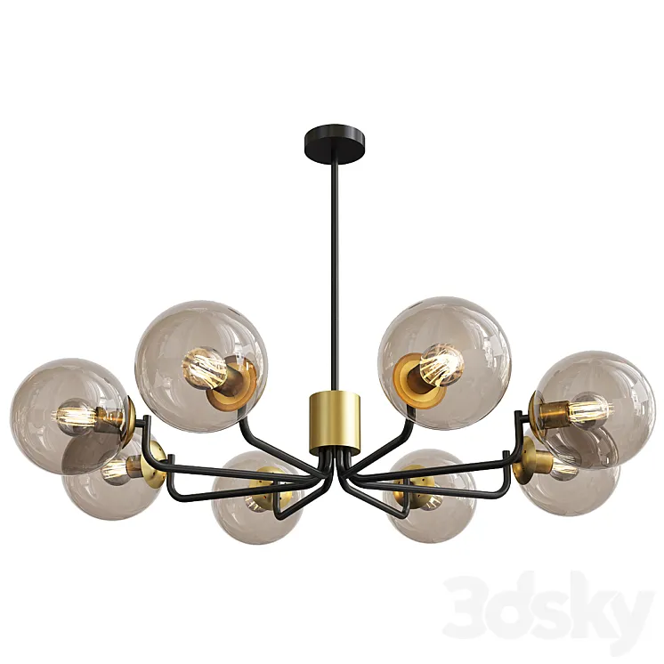 8 head brass and black chandelier with radial design 3D Model Free Download