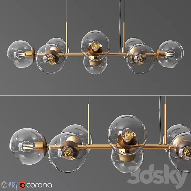 8 Light Staggered Glass Chandelier 3D Model