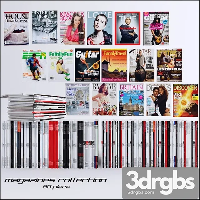 80 Piece Collection of Magazines 3D Model Free