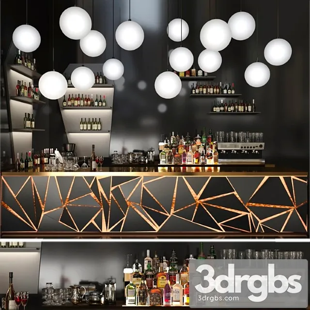 A bar counter with a beautiful backlight and a collection of alcohol restaurant Free Download