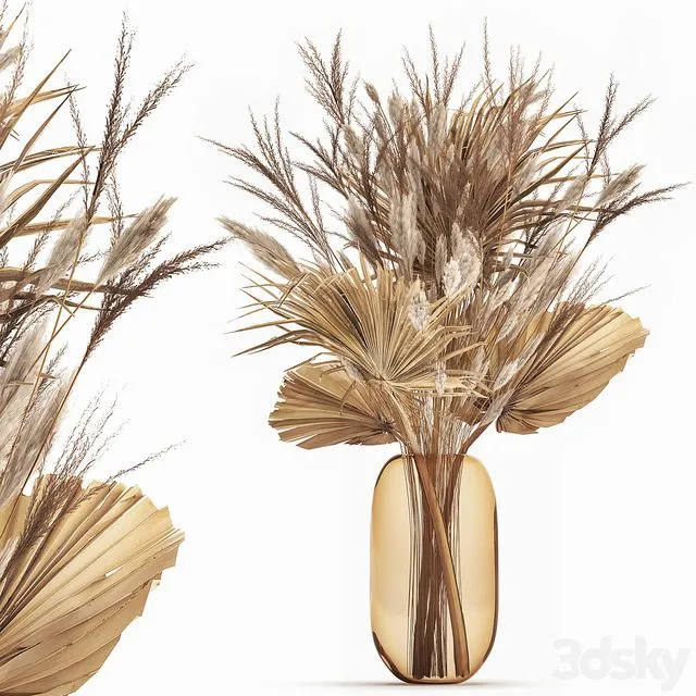 A beautiful bouquet of dried flowers in a glass vase 150 3D Model