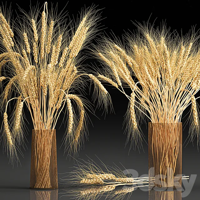 A beautiful bouquet of dried flowers in a vase with dry branches wheat spikelet. 123 3D Model