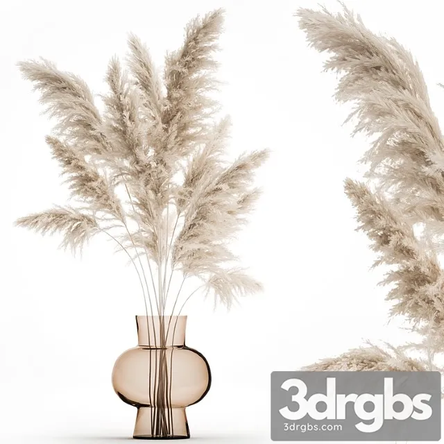A beautiful lush bouquet of dried flowers in a vase with dry branches of pampas cortaderia white reeds 150 3D Model Free