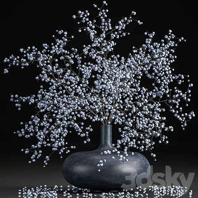 A beautiful lush little bouquet in a vase with branches of blue blueberries. Set 95. 3DModel