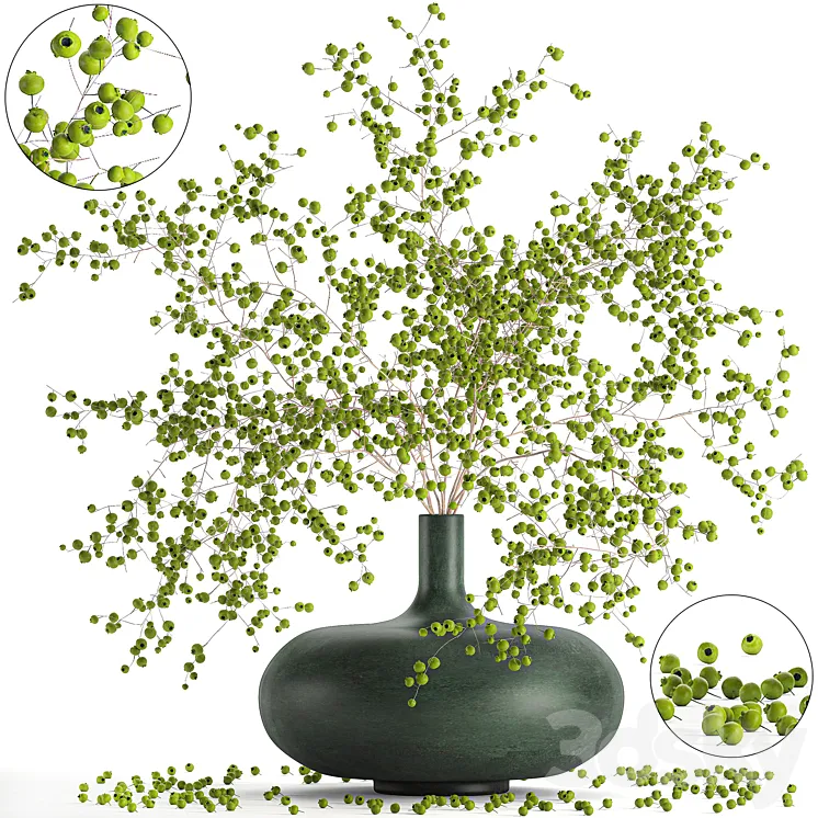 A beautiful lush little bouquet in a vase with green berries on the branches . Set 97. 3D Model Free