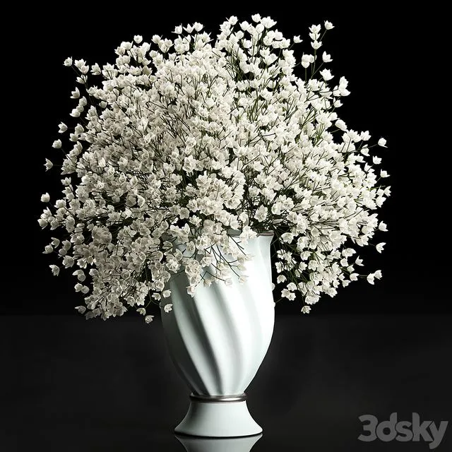 A beautiful lush little white bouquet in a classic vase Set 107 3D Model