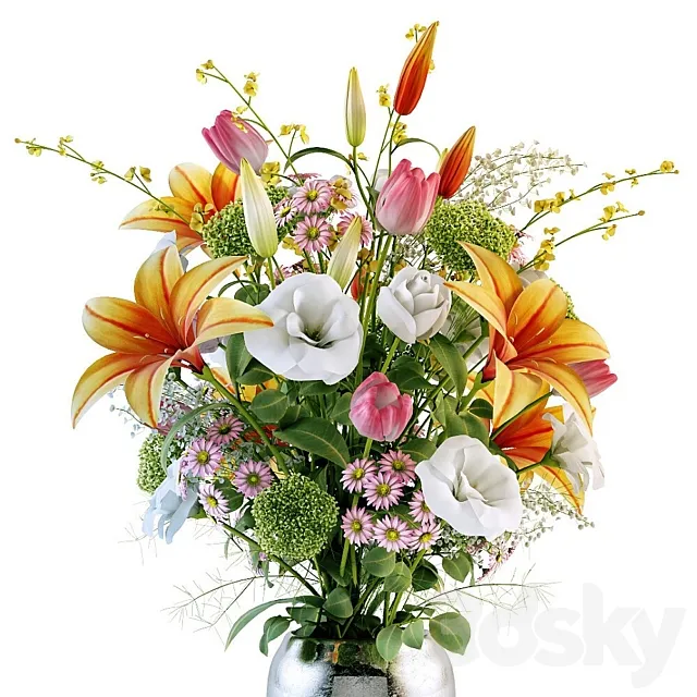 A bouquet of different flowers 3D Model