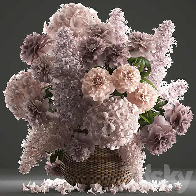 A bouquet of flowers 85. Lilac hydrangea basket decor peonies eco design natural decor table decoration 3D Model